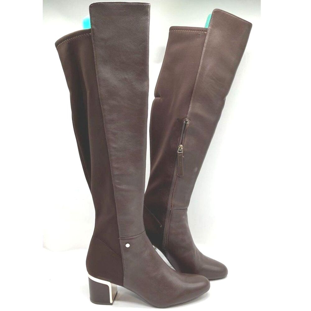 DKNY Cora Brown Leather Over the Knee Boots - Size 10
